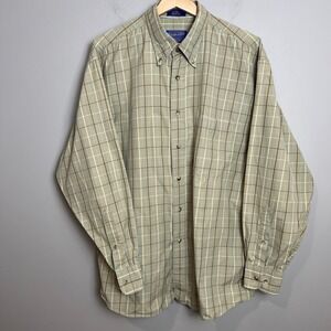 Pendleton Shirt Men's Large Long Sleeve Button Down Plaid 100% Cotton Khaki Blue